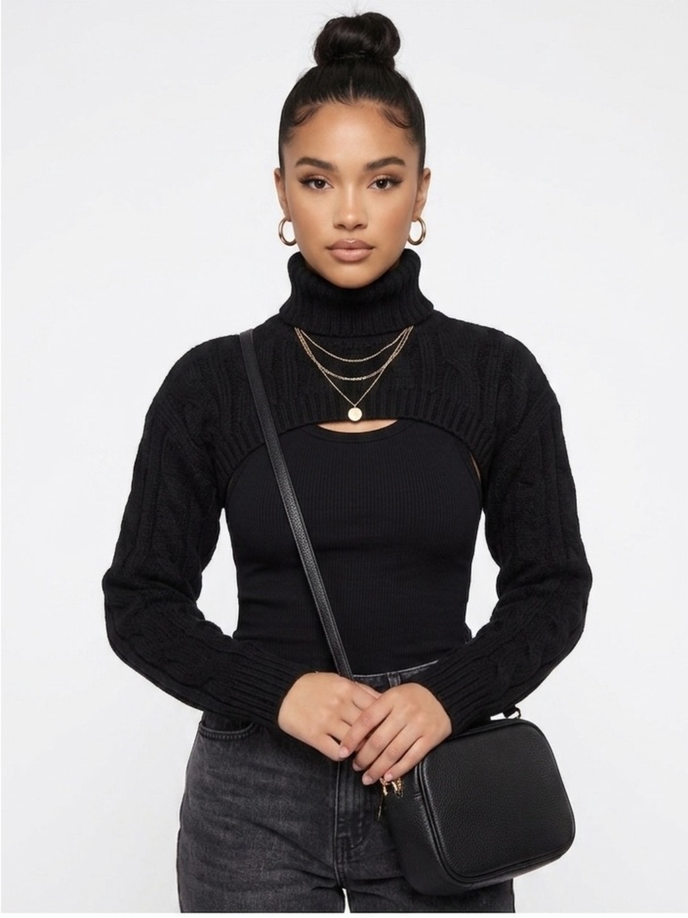 Black y2k Turtleneck ultracropped hip hop style sweater
